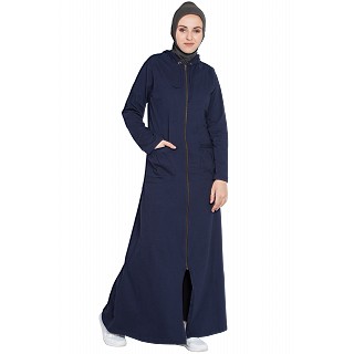 Front open hood travel abaya - Navy Blue